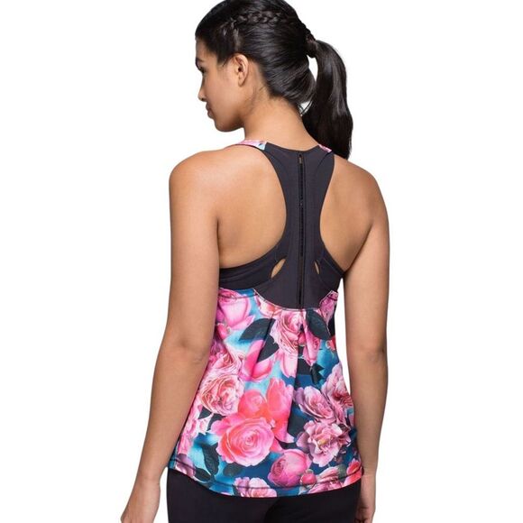 Lululemon Lightened Up Singlet Tank Top Secret Garden Floral Rose Pink Size 6 - Picture 2 of 7